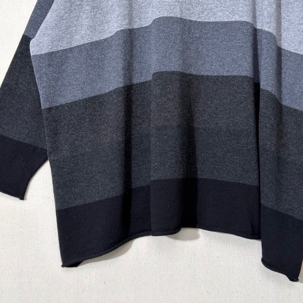 Eskandar Sweater Women One Size Gray Black Ombre Striped Cashmere Oversized Boxy - Picture 8 of 10